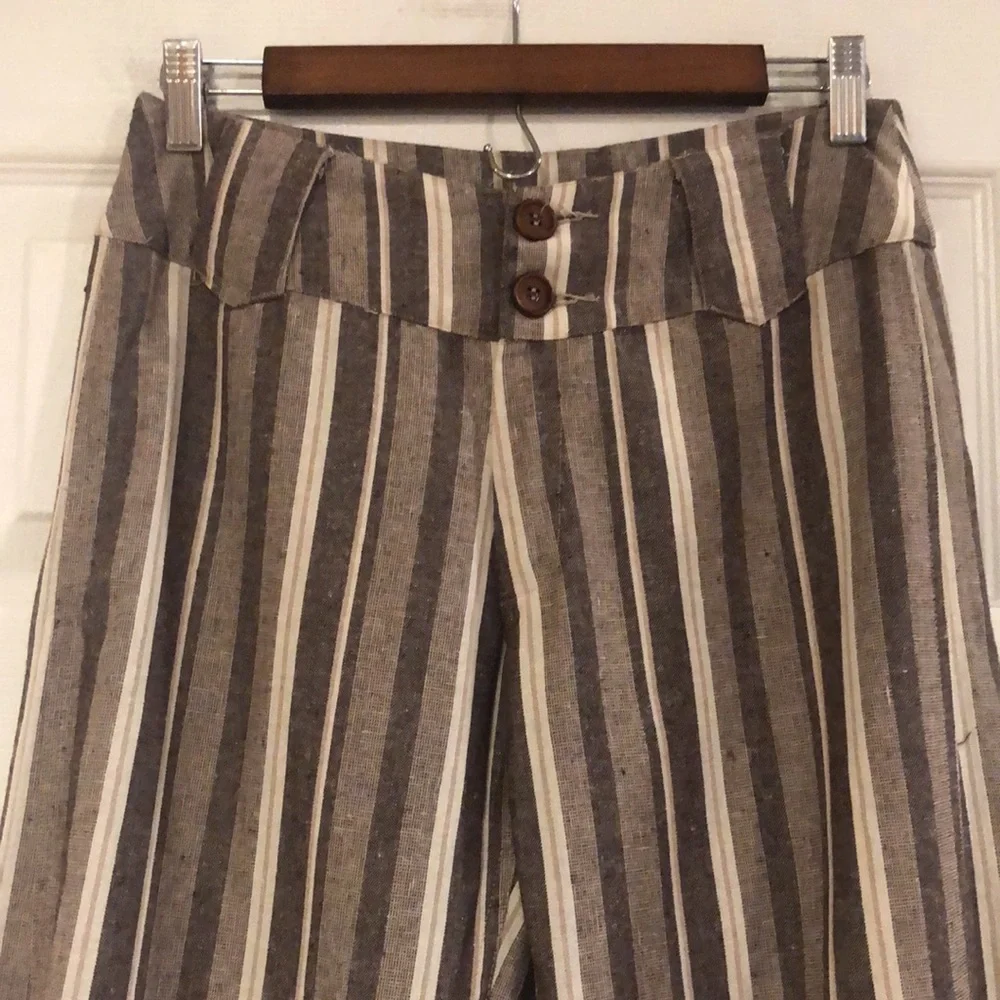 UMGEE STRIPED BELL BOTTOM FRINGED STRIPED PANTS BROWN CREAM SIZE SMALL